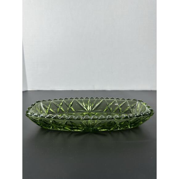 Hazel Atlas Prescut Green Oblong Celery Relish Dish 9 5/8” Glass Serving Dish - Picture 1 of 6